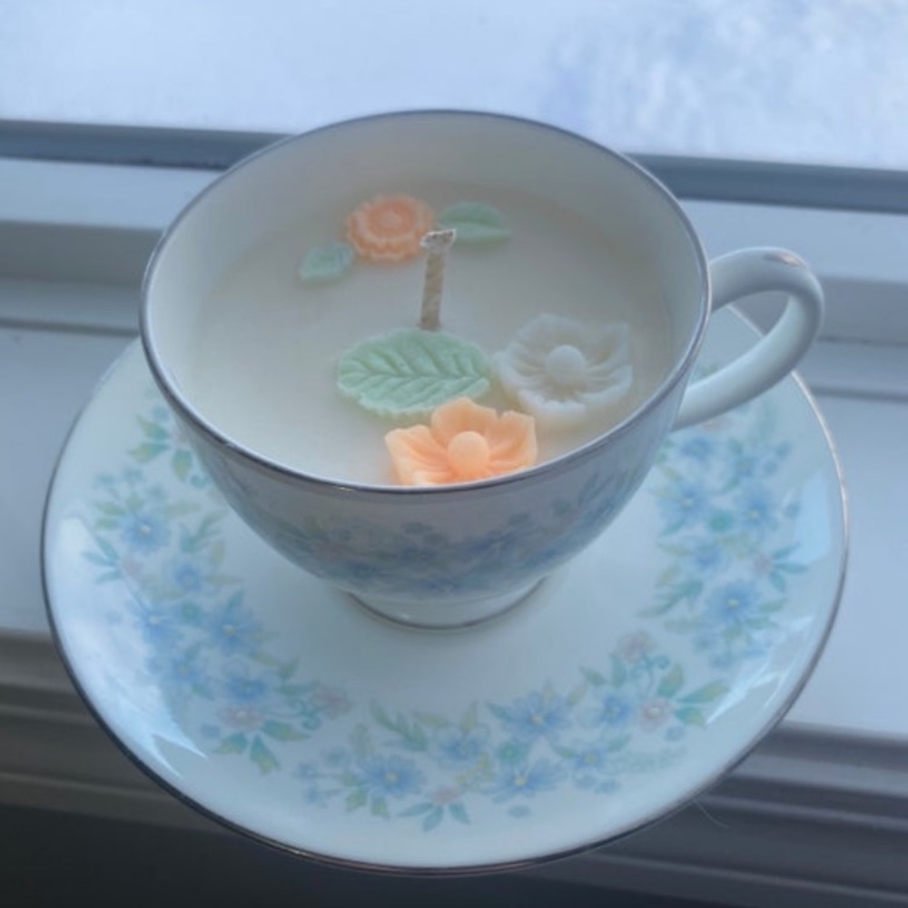 Handmade Coconut Scented Candle Made with Soy/Palm Blend in Teacup